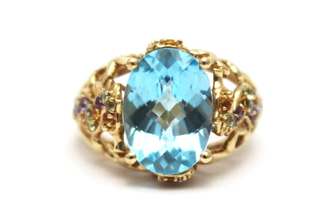 Multi-gemstone and Blue Topaz Ring in 14K Yellow Gold