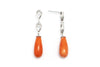 Diamond and Coral Earrings in 14K White Gold