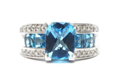 Blue Topaz and Diamond Ring in 14k White Gold