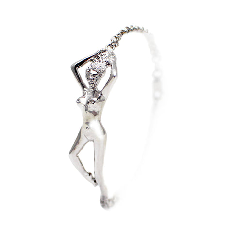 Athena Platinum over Sterling Silver Double Row Bracelet with Diamond