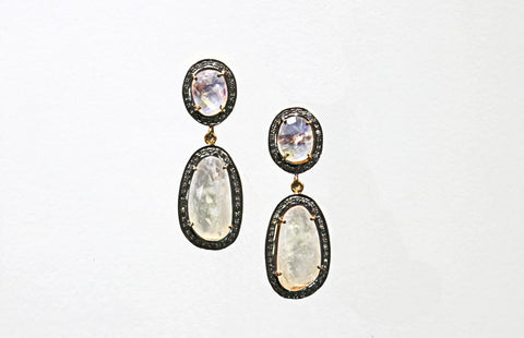 Moonstone earrings with diamonds Vermail over Silver