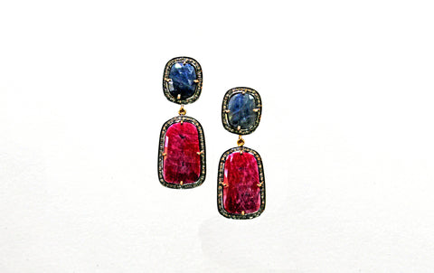Ruby and sapphire earrings with diamonds