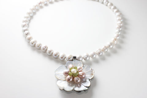 Platinum Flower Fresh Water Pearl Necklace