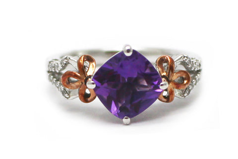 Amethyst with Diamond Ring in 10 KY and Sterling Silver