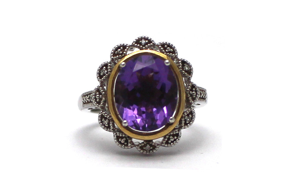 Diamond and Amethyst Ring in 14KY and Sterling Silver