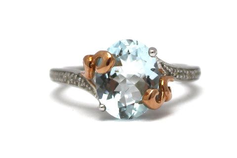 Auamarine with Diamond Ring in 14 KY and Sterling Silver