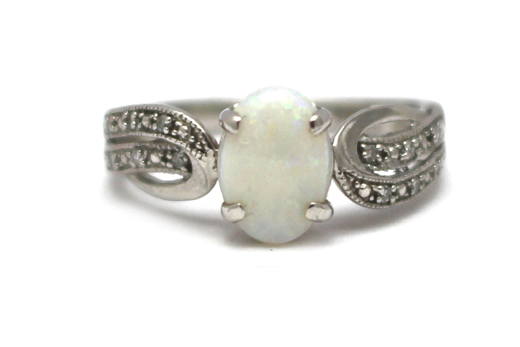 Opal with Diamond and Padparadscha Ring in Sterling Silver