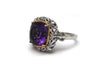 Amethyst with Diamond Ring in Sterling Silver and 14KY