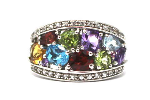 Diamond and Multi-gemstone Ring in Sterling Silver
