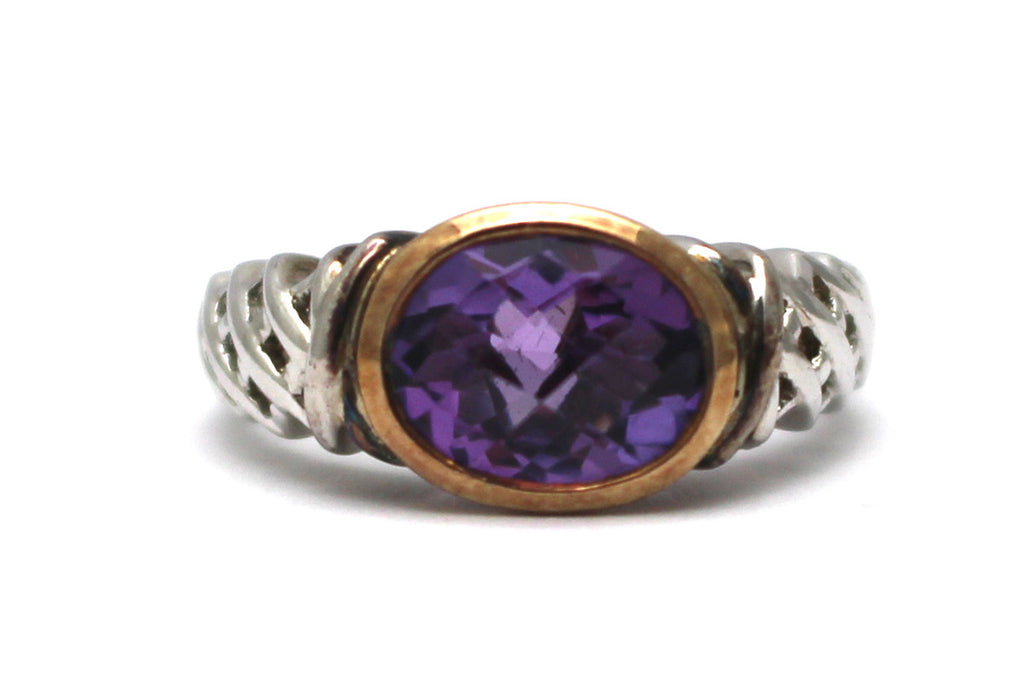 Amethyst Ring in Sterling Silver and 14KY