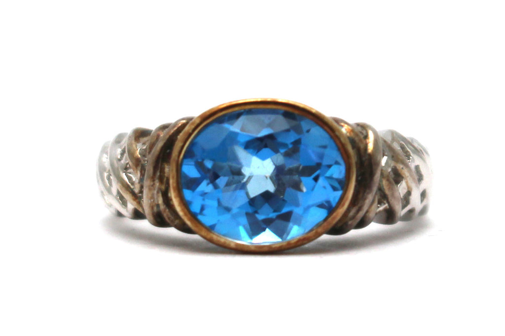 Swiss Blue Topaz Ring in 10 KY and Sterling Silver