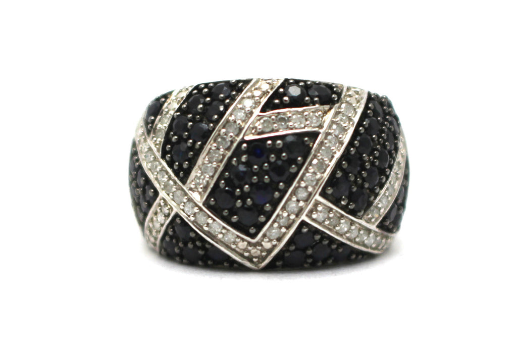 Black Sapphire and Diamond Ring in Sterling Silver