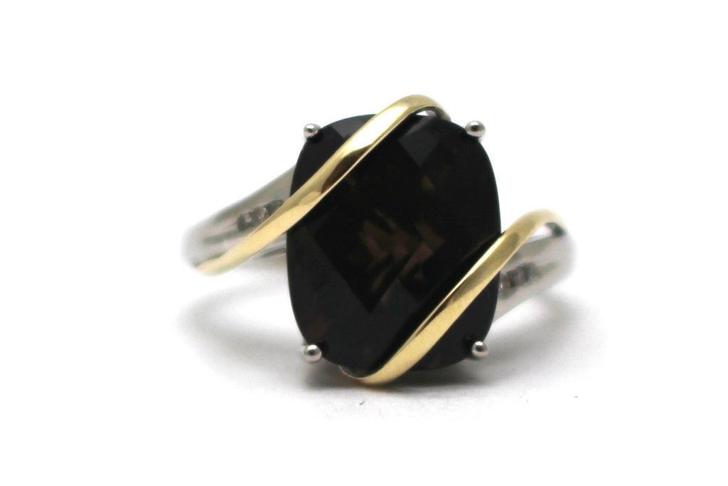 Smoky Topaz and Diamond Ring in Sterling Silver and 14KY