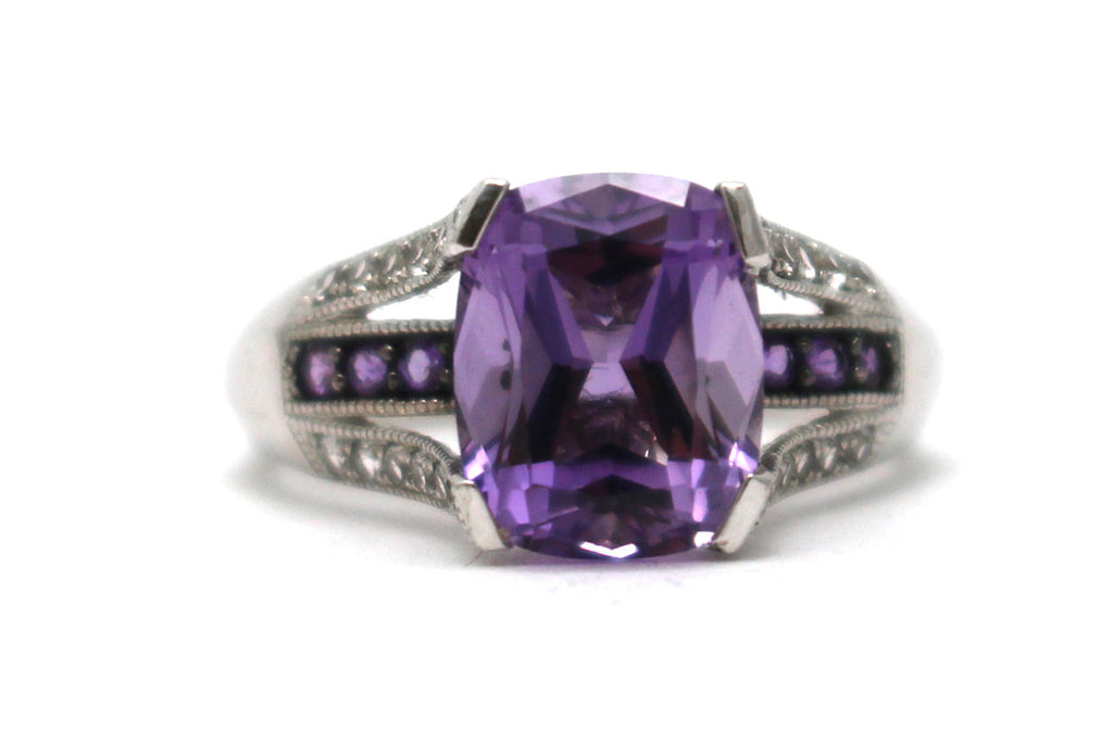White Topaz and Amethyst Ring in Sterling Silver