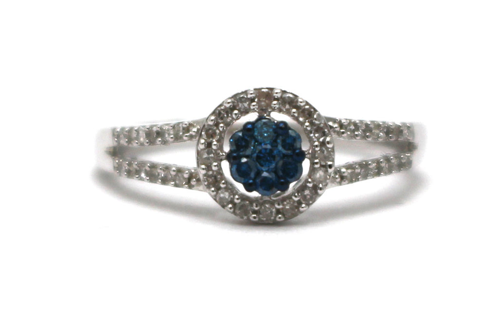 White and Blue Diamond Ring in Sterling Silver