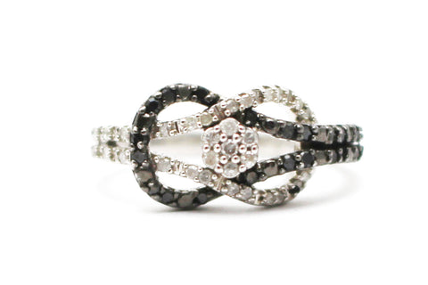 Black and White Diamond Ring in Platinum Plated Sterling Silver