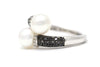 Pearl and Black and White Diamond Ring in Sterling Silver