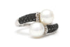 Pearl and Black and White Diamond Ring in Sterling Silver