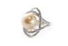 Pearl and CZ Ring in Platinum over Sterling Silver