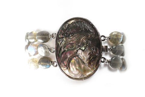 Mother of Pearl Cameo Bracelet with Labradorite and Sterling Silver