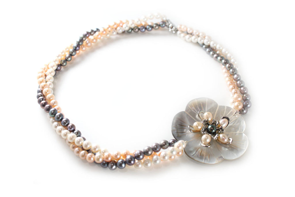 Flower Mother of Pearl with Multi-strand Freshwater Pearl Necklace