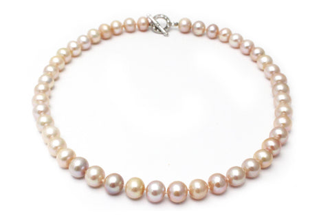 Pearl Necklace with CZ and Platinum over Sterling Silver Clasp