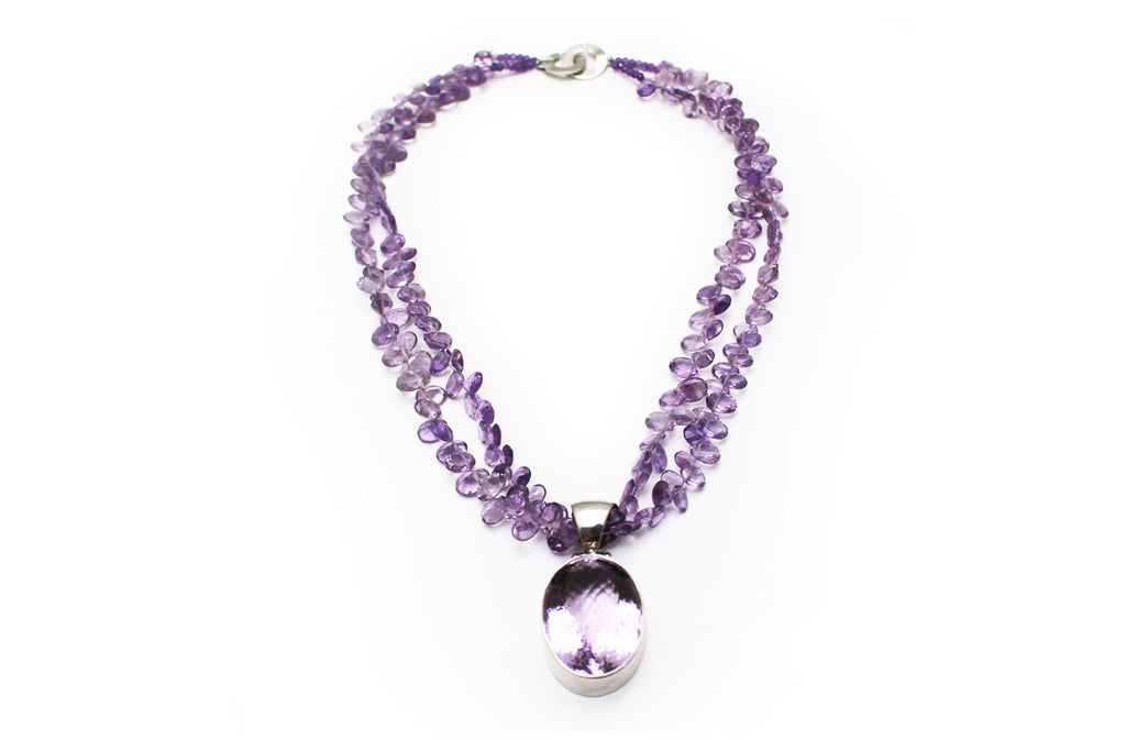 Double Strand Amethyst and Rose de France Necklace with Sterling Silver
