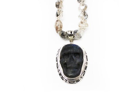 Labradorite Skull Necklace with Natural Topaz and Sterling Silver