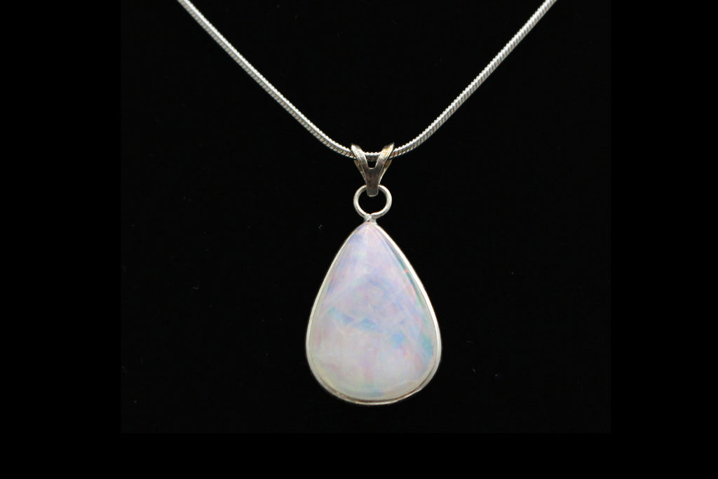 Teardrop Opal Necklace in Platinum over Sterling Silver
