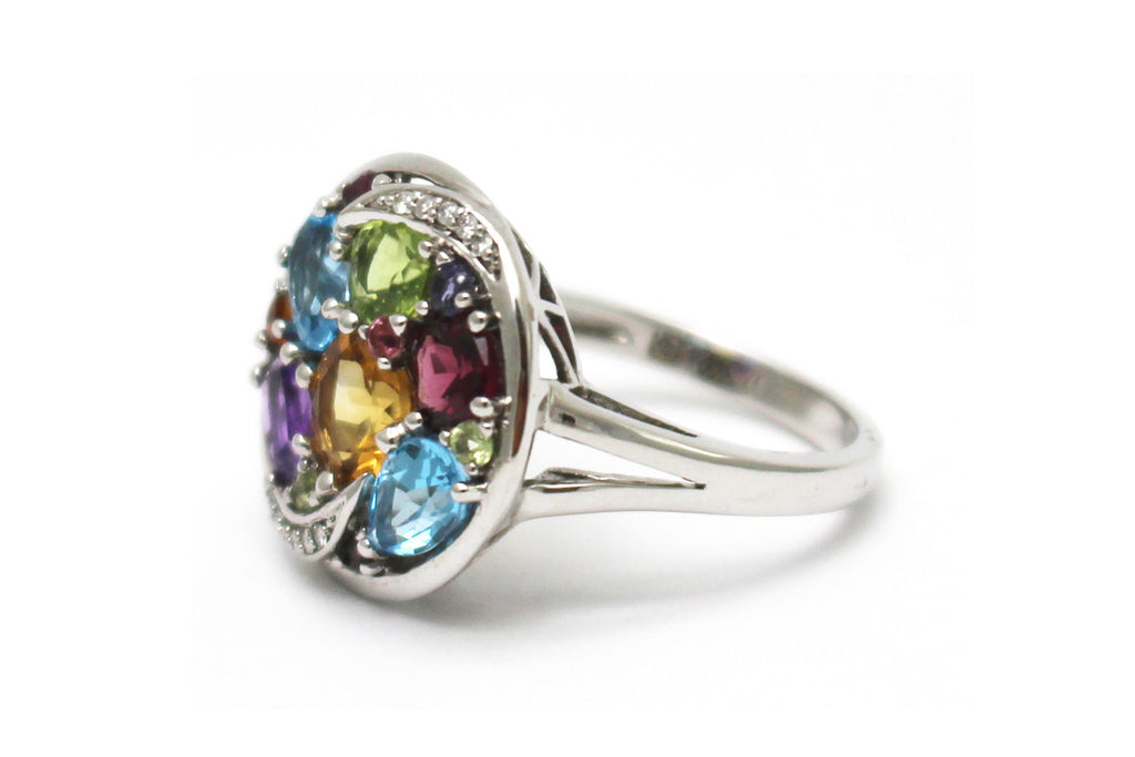 Diamond and Multi-gemstone Ring in 14K White Gold