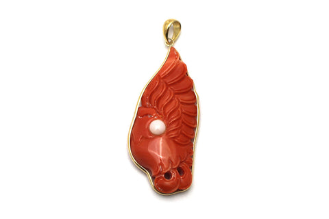 Red Coral Pendant in 18K Yellow Gold