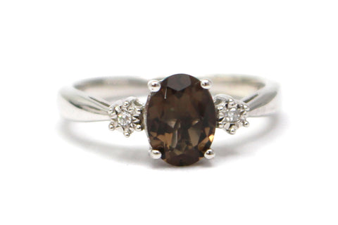 Smoky Topaz and Diamond Ring in Sterling Silver