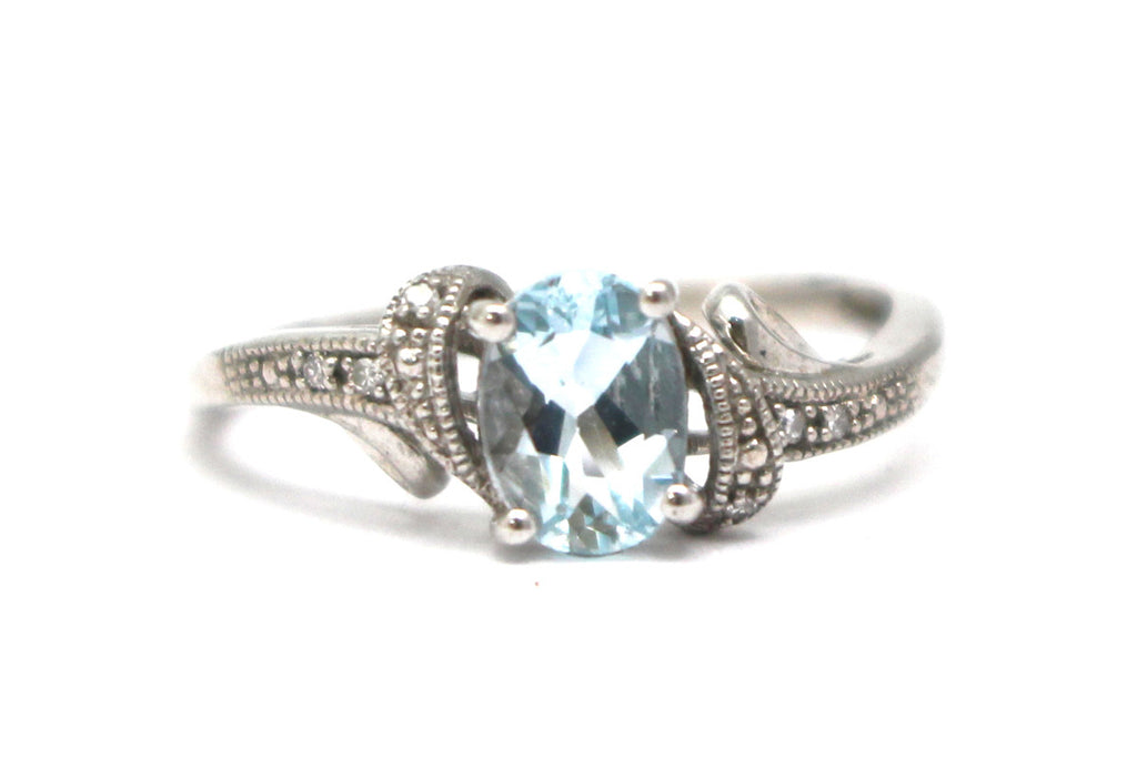 Diamond and Aquamarine Ring in Sterling Silver