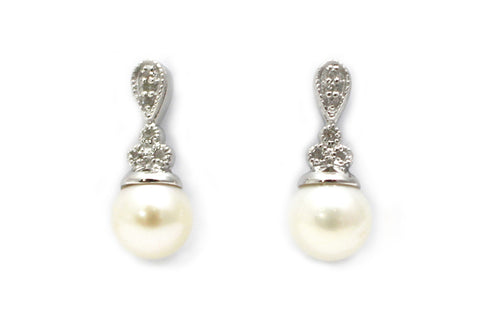 Pearl and Diamond Earrings in Sterling Silver