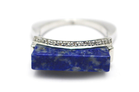 Diamond and Lapis RIng in 18k White Gold