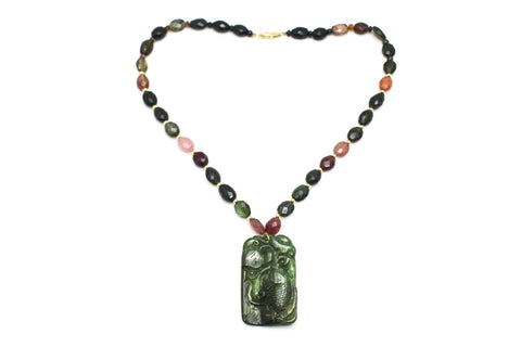 Watermelon Tourmaline Necklace in 18k Yellow Gold