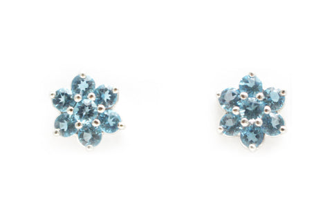 Blue Topaz Flower Earrings in 14k White Gold