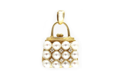 Diamond and Pearl Pendant in 14k Yellow Gold