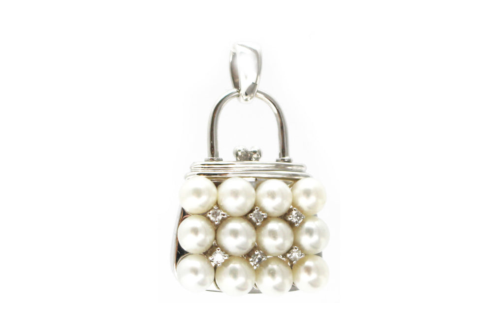 Diamond and Pearl Pendant in 14k White Gold