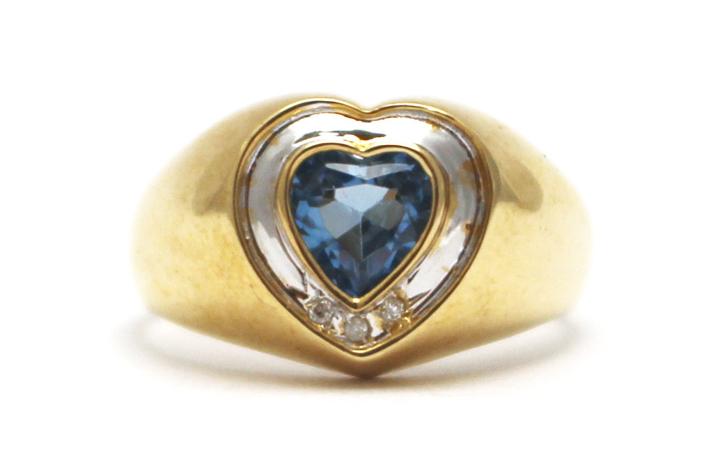 Diamond and Blue Topaz Ring in 14k Yellow Gold