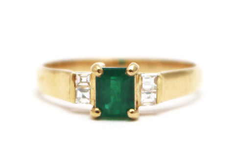 Diamond and Emerald Ring in 14k Yellow Gold