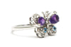 Diamond, Amethyst and Blue Topaz Butterfly Ring in 14k White Gold