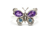 Diamond, Amethyst and Blue Topaz Butterfly Ring in 14k White Gold