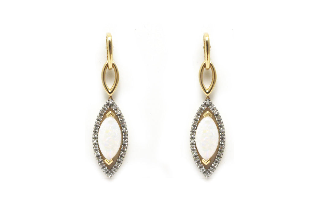 Diamond and Opal Drop Earring in 14k Yellow Gold