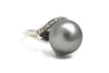 Tahitian Pearl and Diamond Ring in 14k White Gold