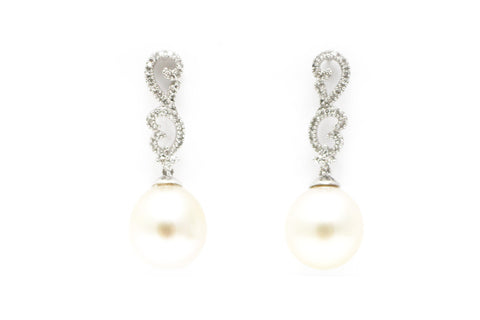 South Sea Pearl and Diamond Earrings in 14K White Gold