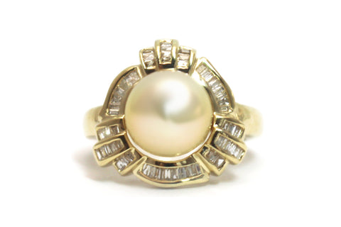 Diamond and South Sea Pearl Ring in 14k Yellow Gold