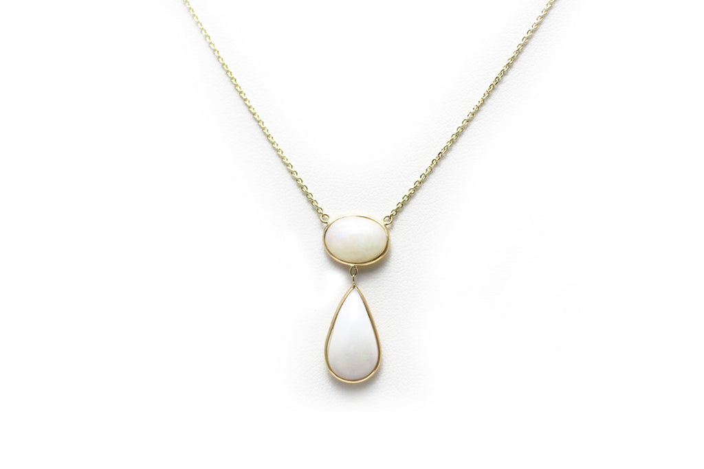 Oval and Teardrop Opal Necklace in 14K Yellow Gold