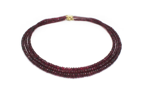 3 Strand Tourmaline Bead Necklace with Diamond and 14K Yellow Gold Clasp