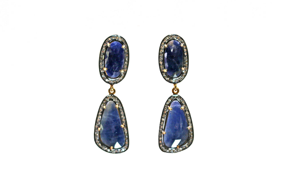 Sapphire earrings with diamonds vermeil over sterling silver